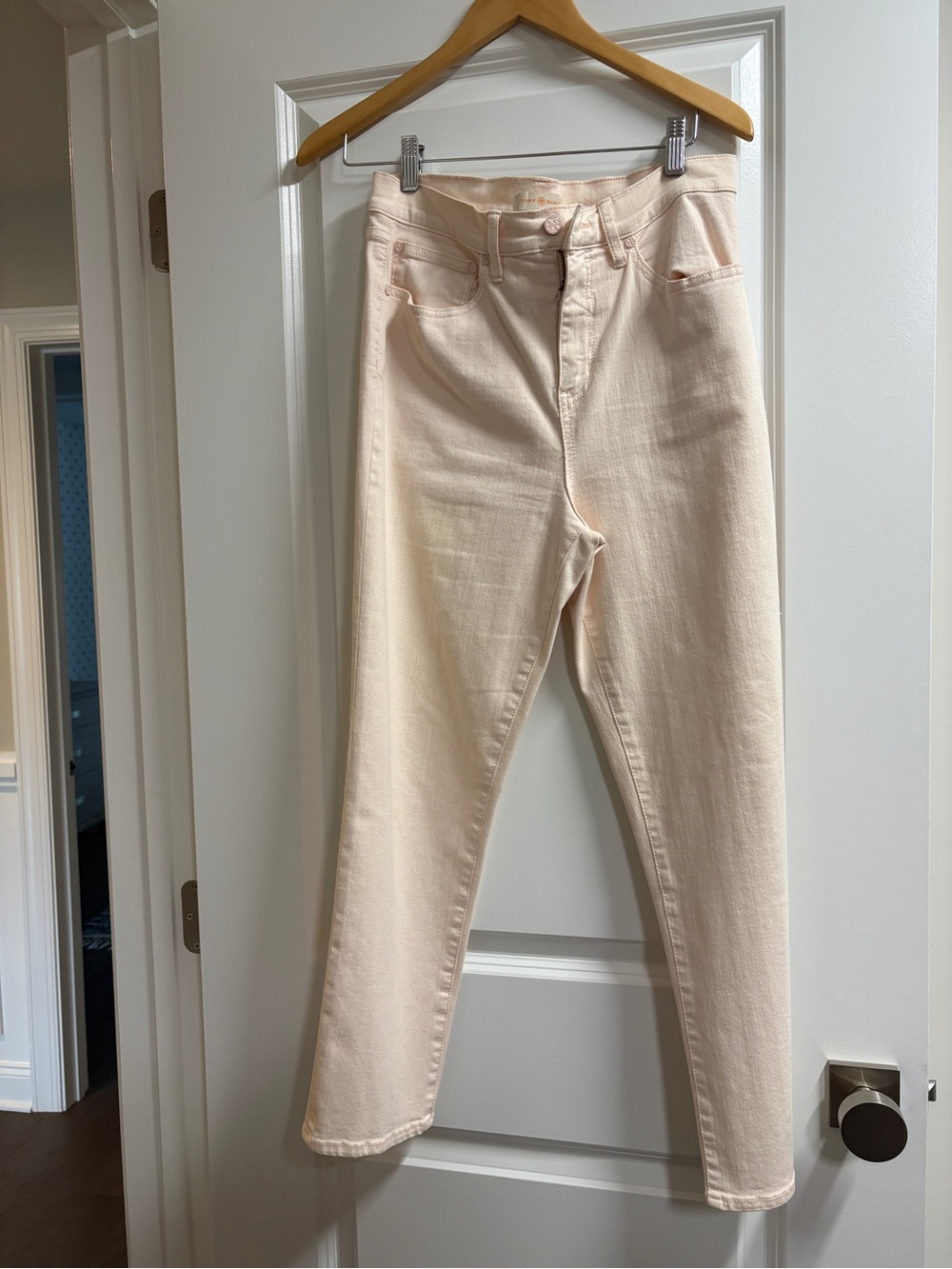 Tory Burch High-Rise Slim Jeans in Pale Blush